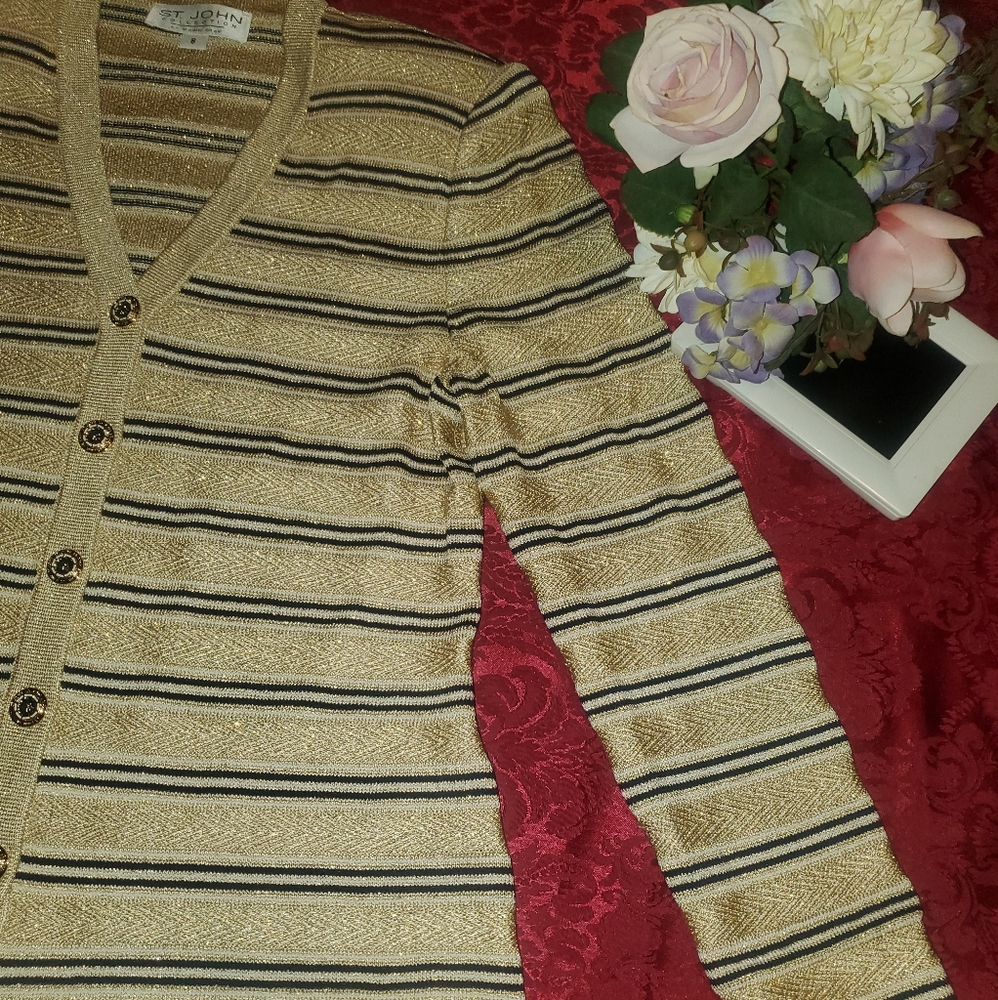 🌻ST. JOHN🌻Collection Metallic Golg Knit Cardigan
